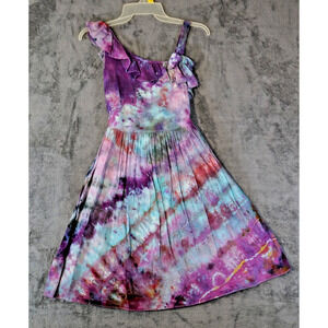Bloome Girls 14 Ruffle Asymmetrical Galaxy Crumple Tie-Dye Dress Artisan Dyed